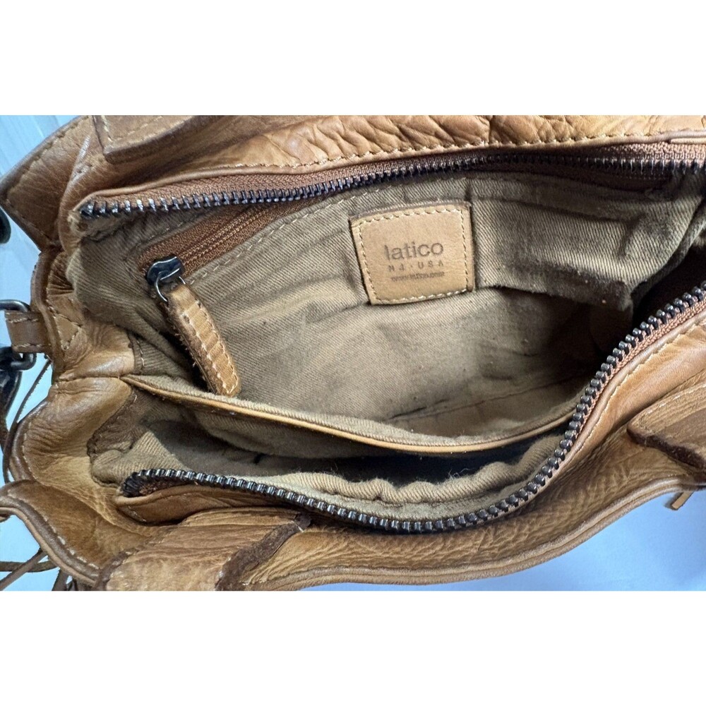 Latico NJ USA Crossbody Bag Brown Leather Woven Herringbone Fringe Handbag - Picture 4 of 8